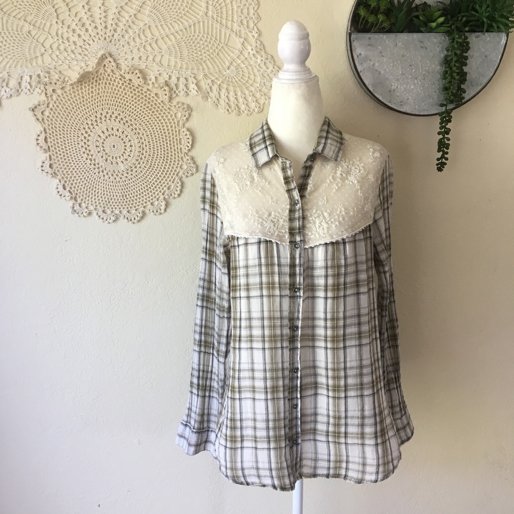 Free People Saddle Up Lace embroidered button up